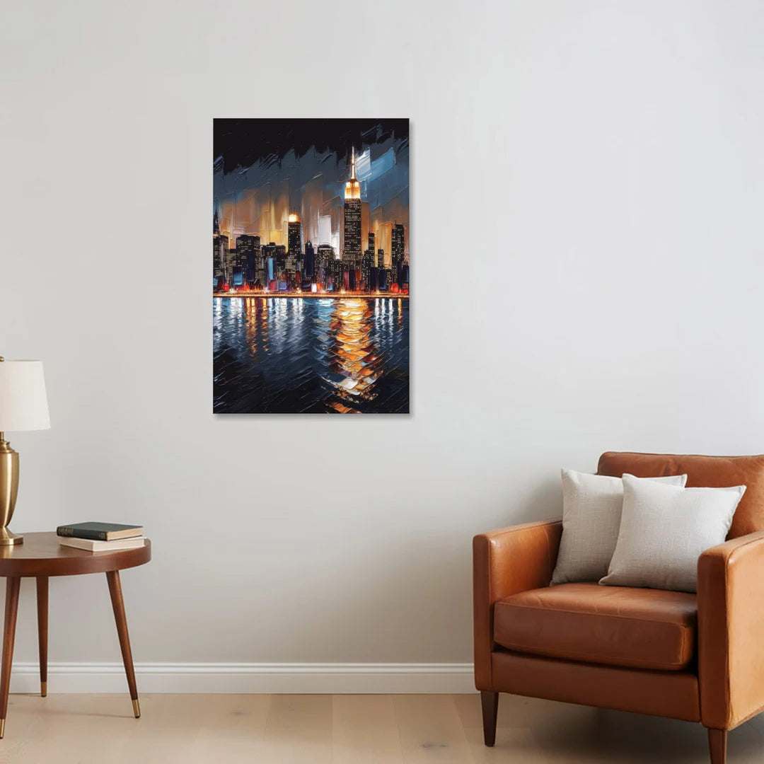 New York City Skyline by Nightfall Hudson - Canvas Wall Art - Sofa - 24x36