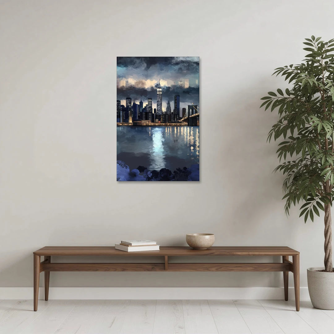New York City Skyline in Blue Tones Hudson - Canvas Wall Art - Coffee Table - 24x36