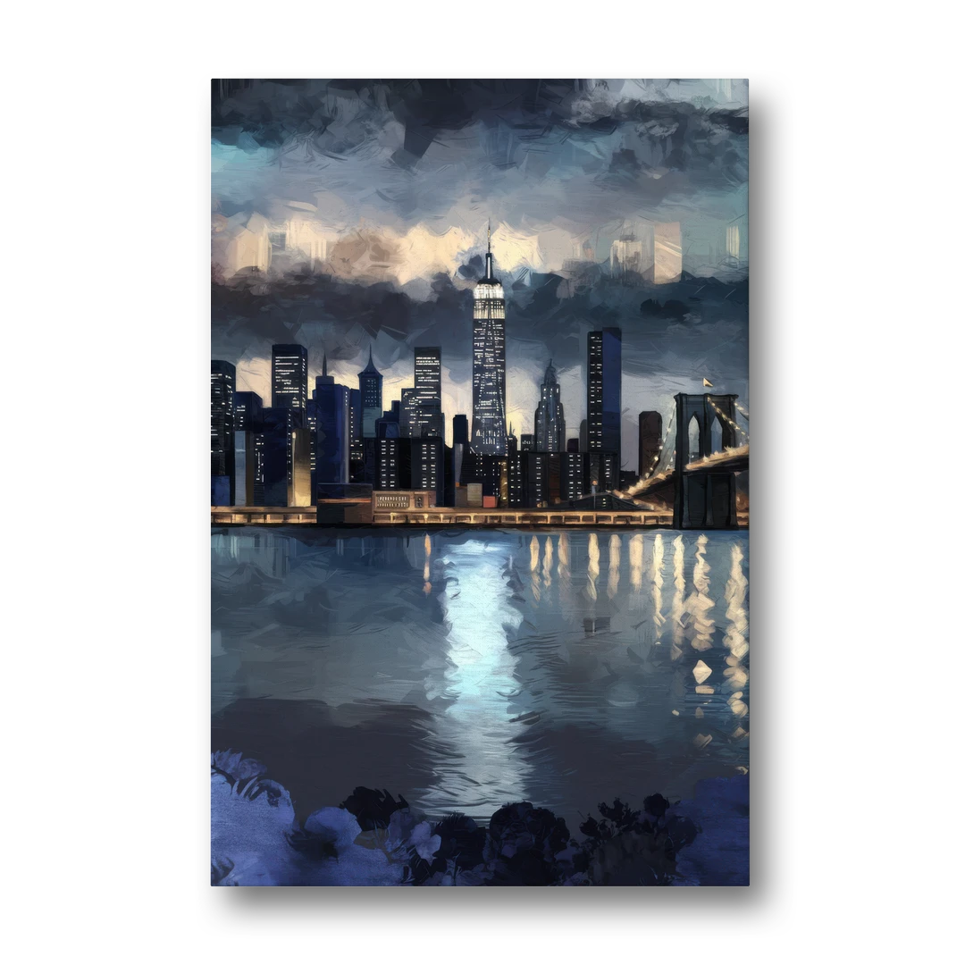 New York City Skyline in Blue Tones Hudson - Canvas Wall Art - Front