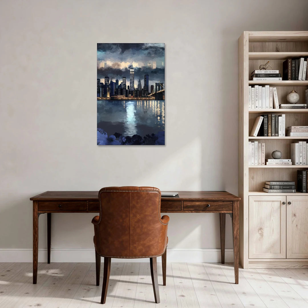 New York City Skyline in Blue Tones Hudson - Canvas Wall Art - Office - 24x36