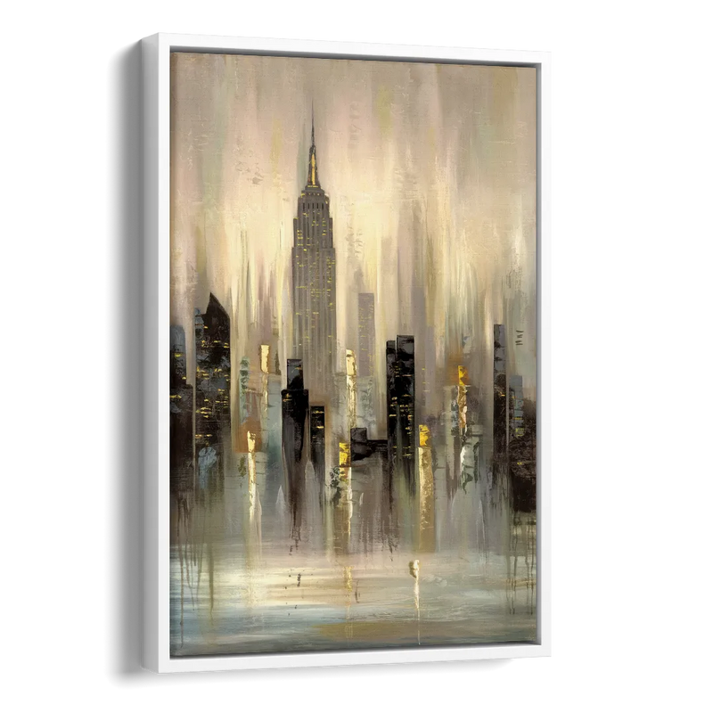 New York City Skyline in Fog Side - White Canvas Wall Art
