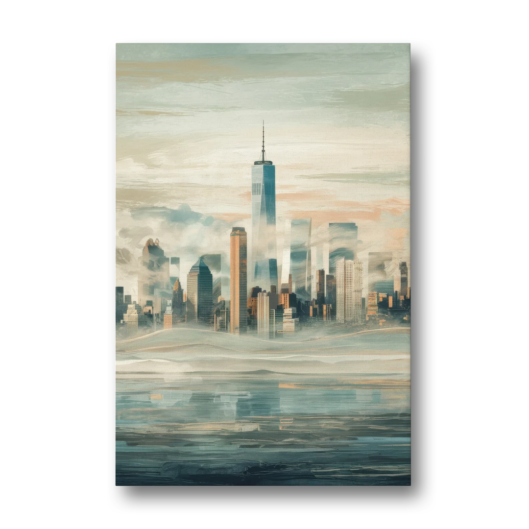 New York City Skyline in Fog Hudson - Canvas Wall Art - Front