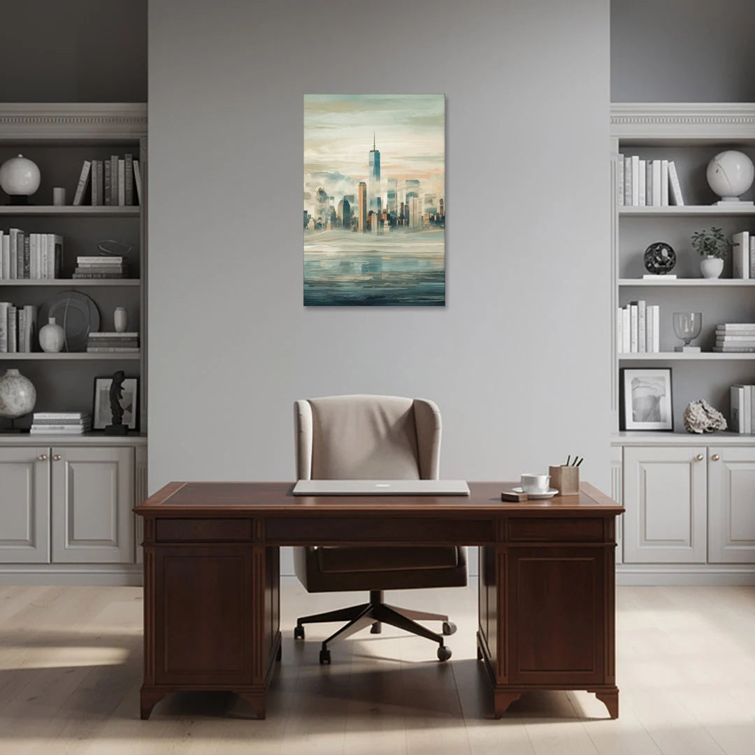 New York City Skyline in Fog Hudson - Canvas Wall Art - Office - 24x36
