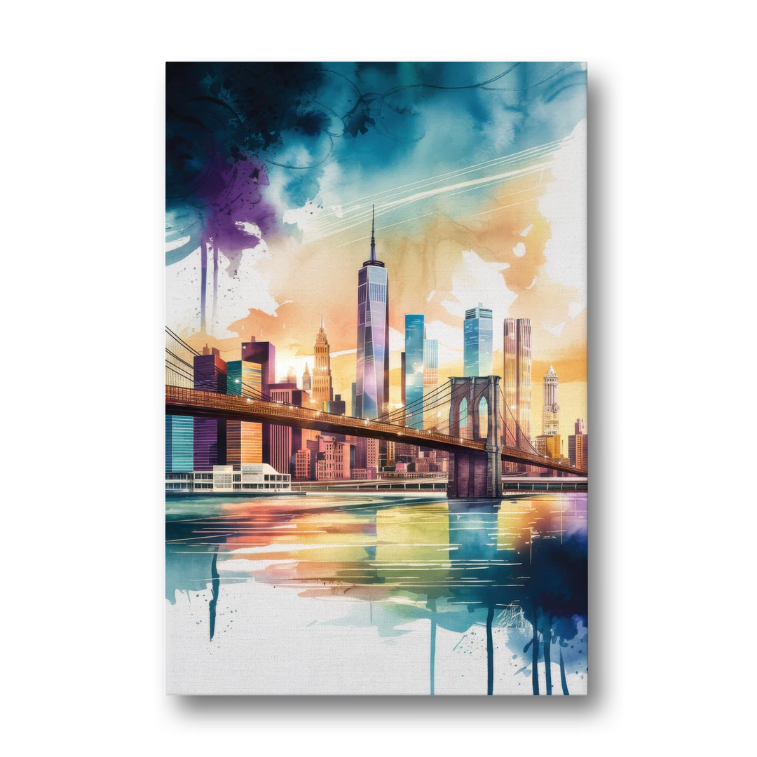 New York City Skyline in Watercolor Hudson - Canvas Wall Art - Front