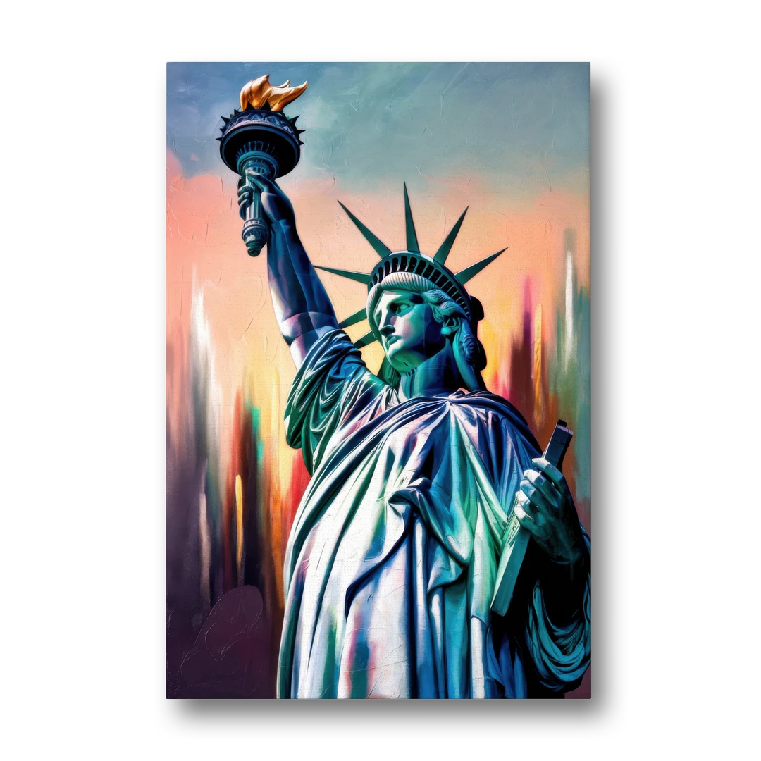 New York City Statue of Liberty Closeup Sky - Canvas Wall Art - Front
