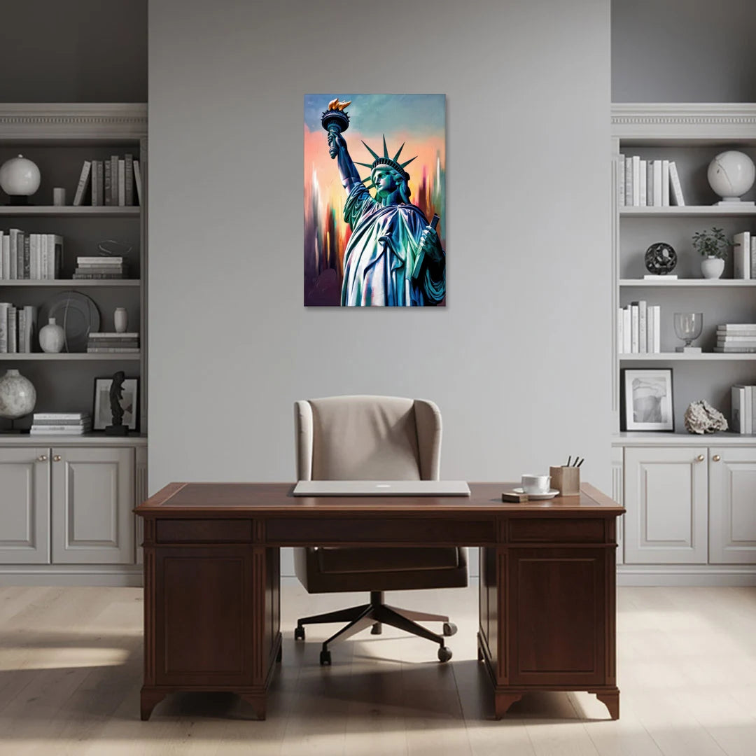 New York City Statue of Liberty Closeup Sky - Canvas Wall Art - Office - 24x36