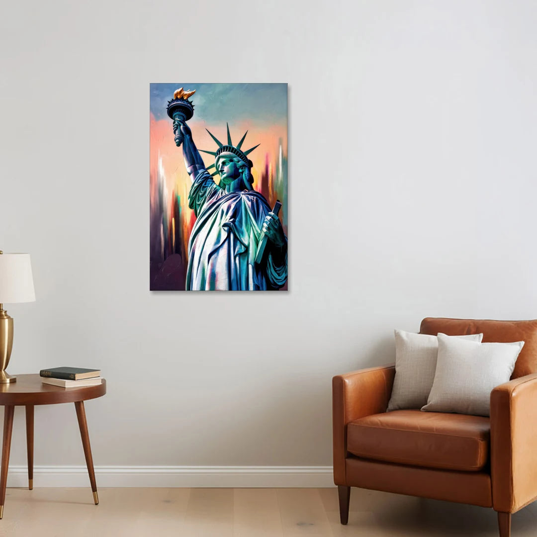 New York City Statue of Liberty Closeup Sky - Canvas Wall Art - Sofa - 24x36