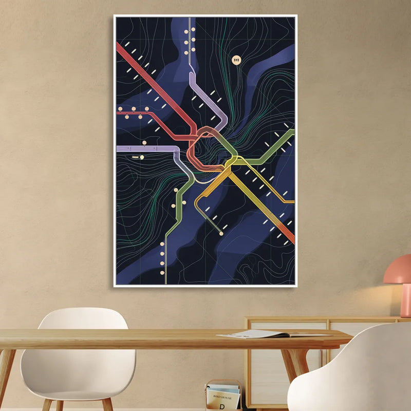New York City Subway Map Living Room - White Canvas Wall Art