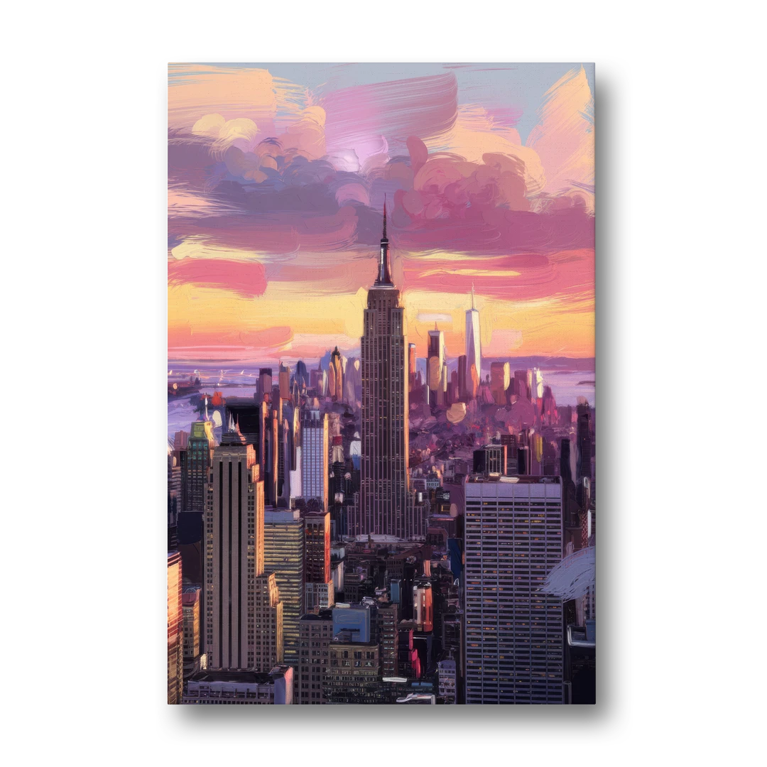 New York City Sunset Over Skyline - Canvas Wall Art - Front