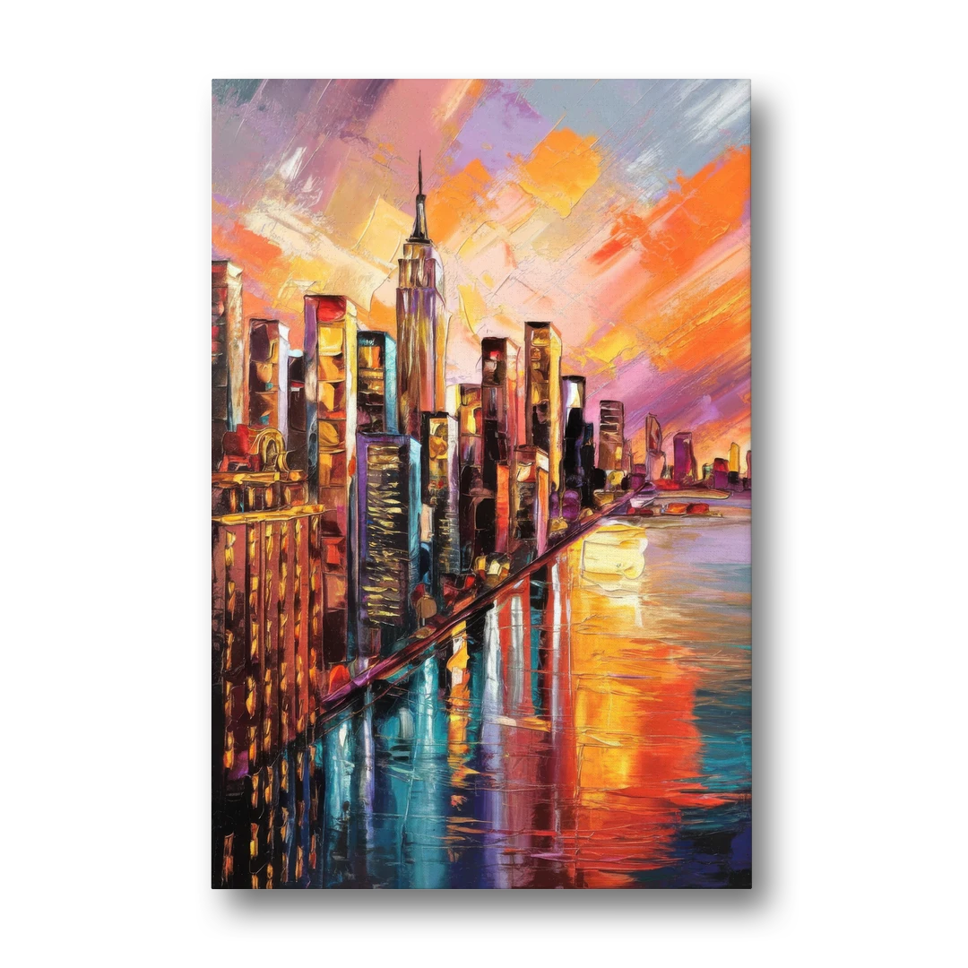 New York City Sunset Over Skyscrapers Hudson - Canvas Wall Art - Front
