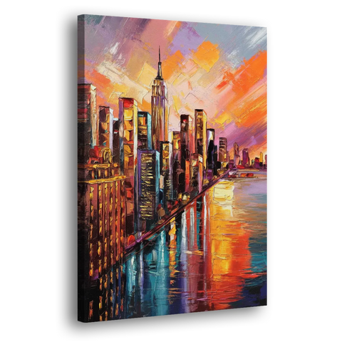 New York City Sunset Over Skyscrapers Hudson - Canvas Wall Art