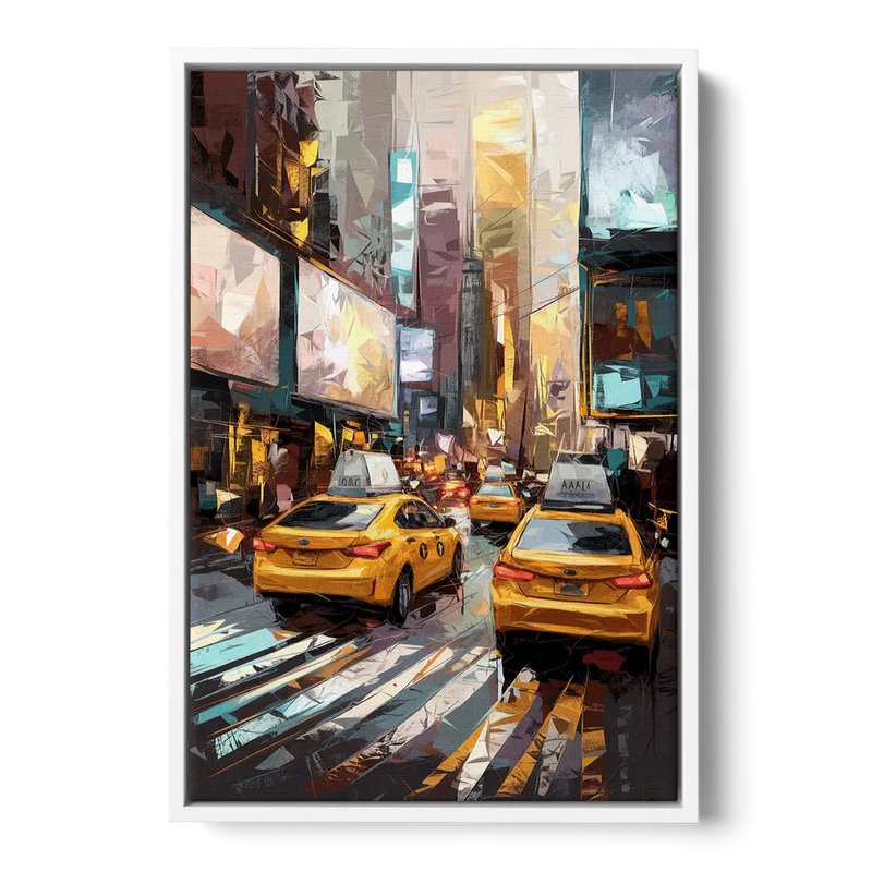 New York City Taxi Cabs Front - White Canvas Wall Art