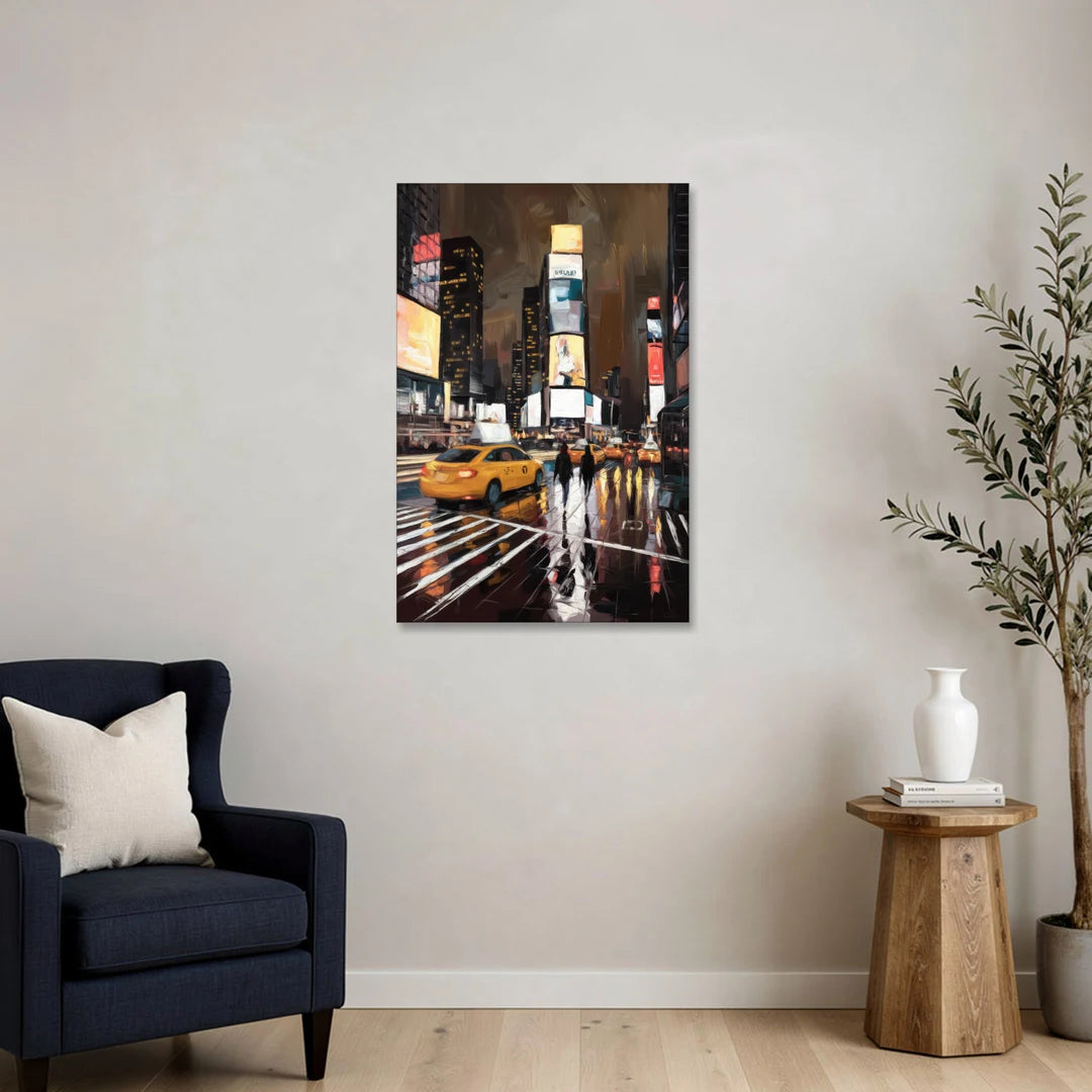 New York City Times Square in Motion Night - Canvas Wall Art - Sofa - 24x36
