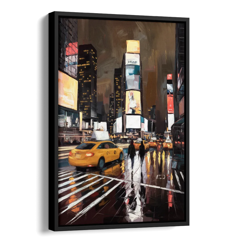 New York City Times Square in Motion Night Side - Black Canvas Wall Art
