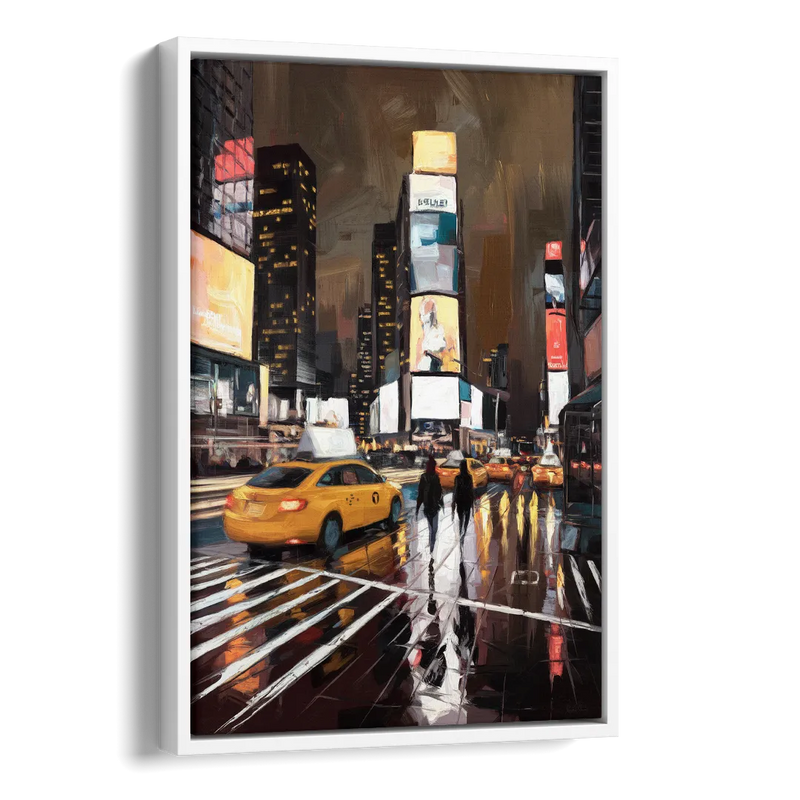 New York City Times Square in Motion Night Side - White Canvas Wall Art