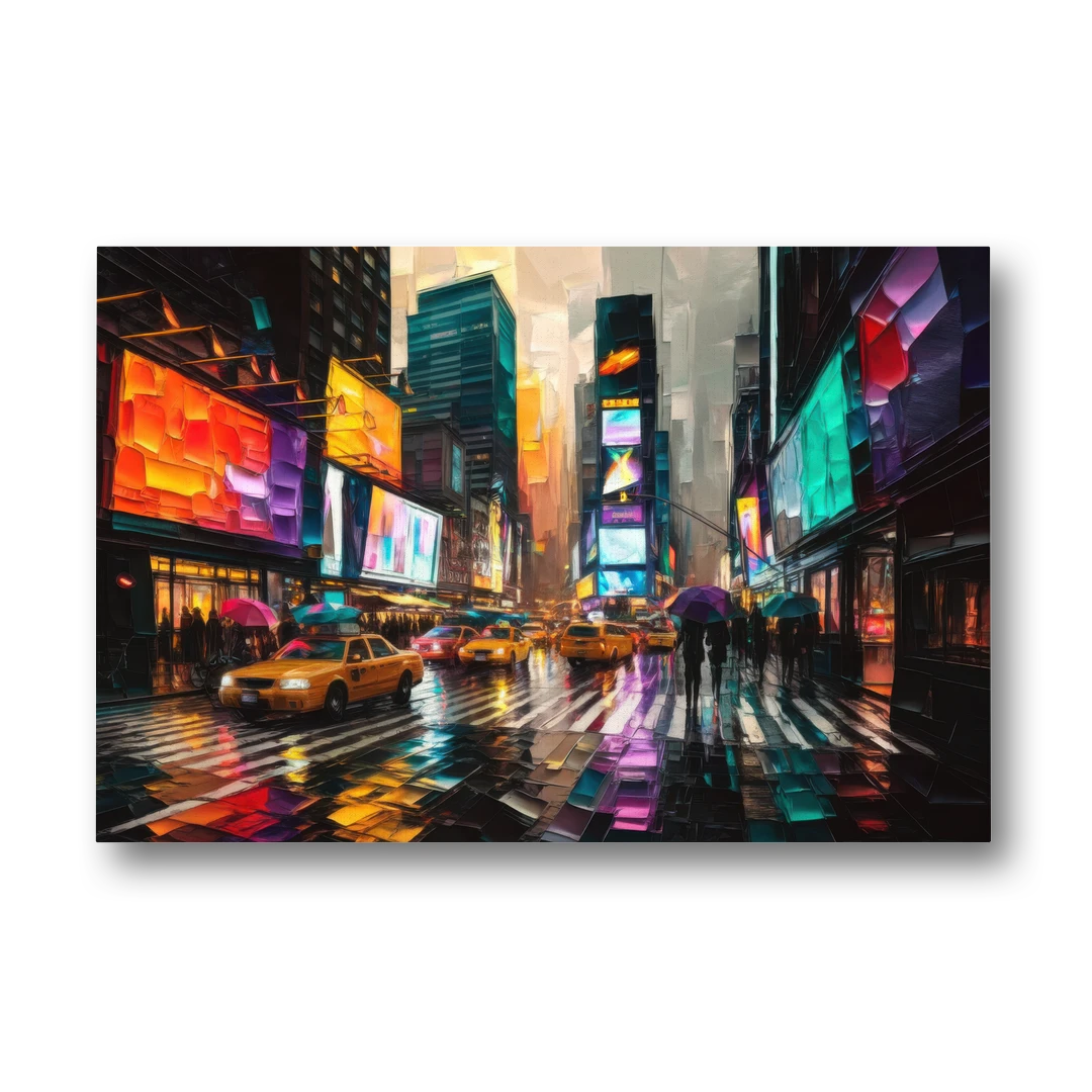 New York City Vibrant Street Scenes - Canvas Wall Art - Front
