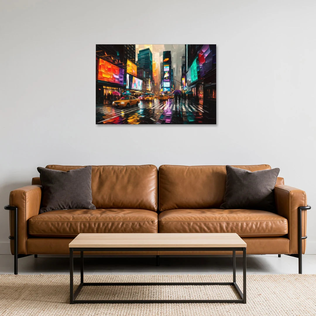 New York City Vibrant Street Scenes - Canvas Wall Art - Sofa - 36x24