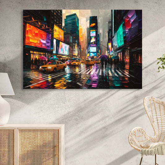 New York City Vibrant Street Scenes Living Room - Canvas Wall Art