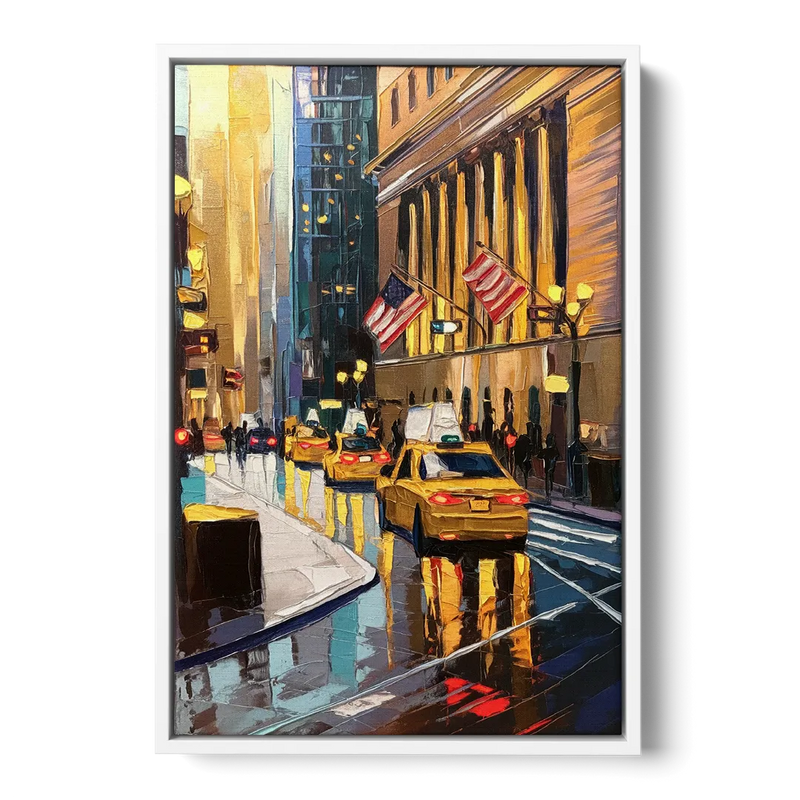 New York City Wall Street Vibes Flags Front - White Canvas Wall Art