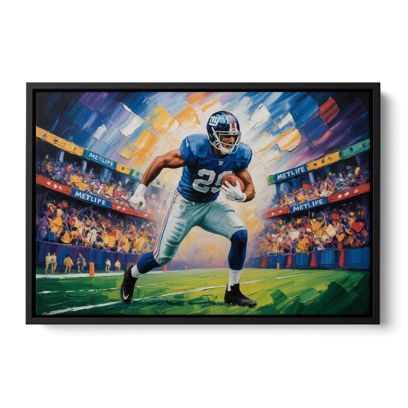 New York Giants Dynamic Impressionistic Action Art Front - Black Canvas Wall Art