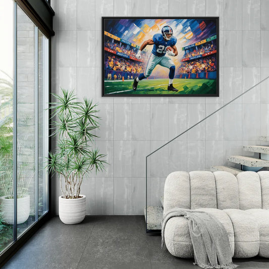 New York Giants Dynamic Impressionistic Action Art - Living Room Black Frame Canvas