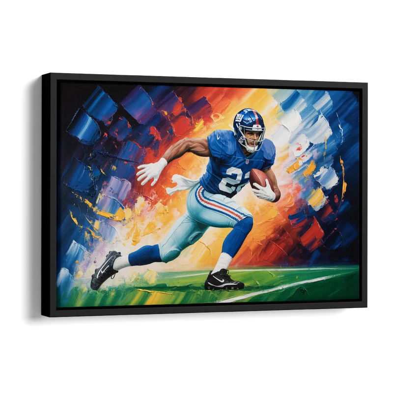 New York Giants Impressionistic Football Action Art Side - Black Canvas Wall Art