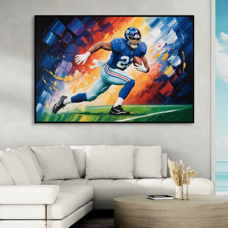 New York Giants Impressionistic Football Action Art Living Room - Black Canvas Wall Art