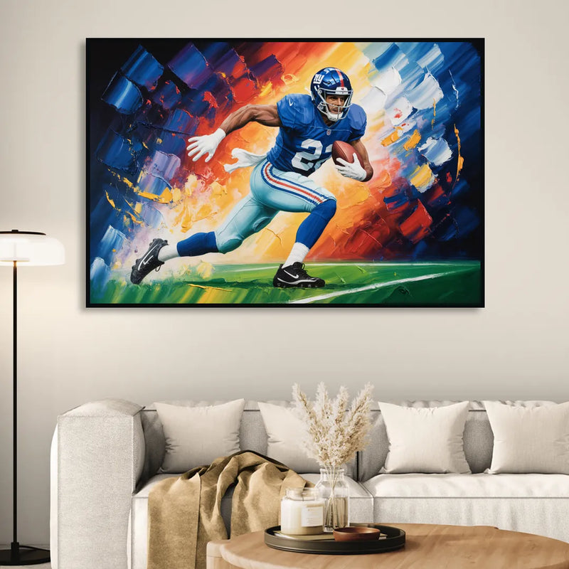 New York Giants Impressionistic Football Action Art Sitting Room - Black Canvas Wall Art