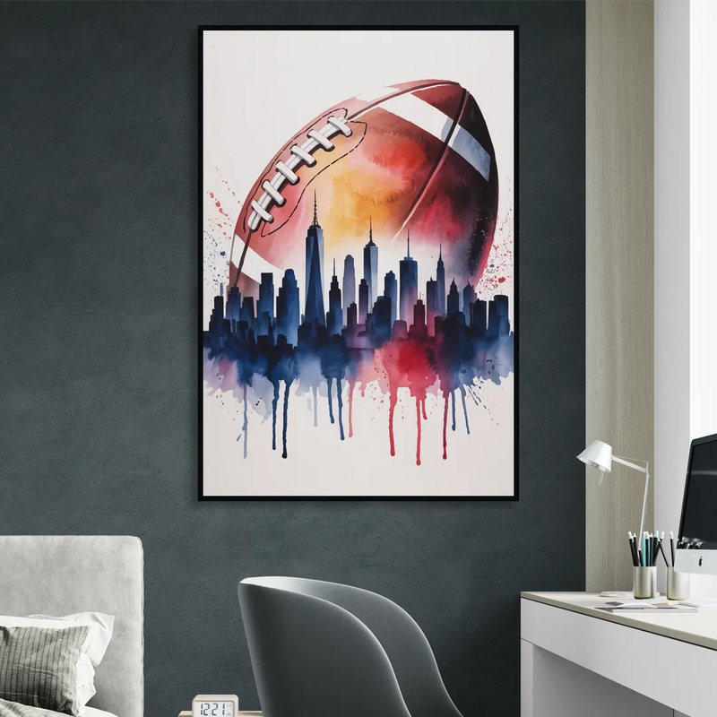 New York Giants Skyline Game Living Room - Black Canvas Wall Art