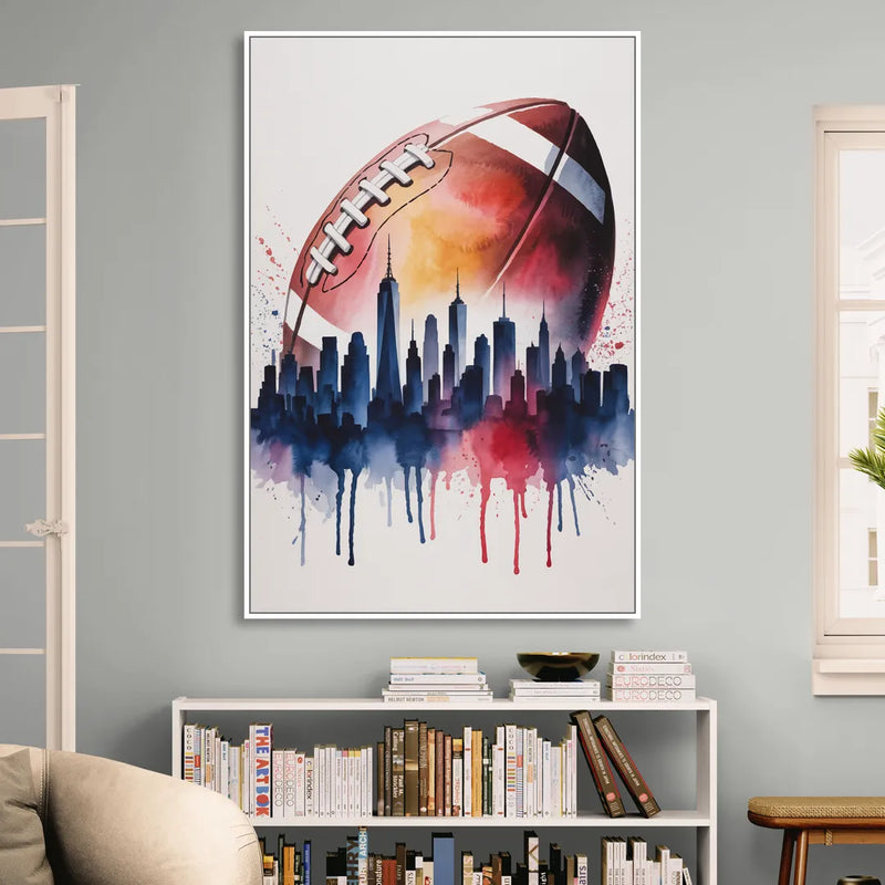 New York Giants Skyline Game Sitting Room - White Canvas Wall Art