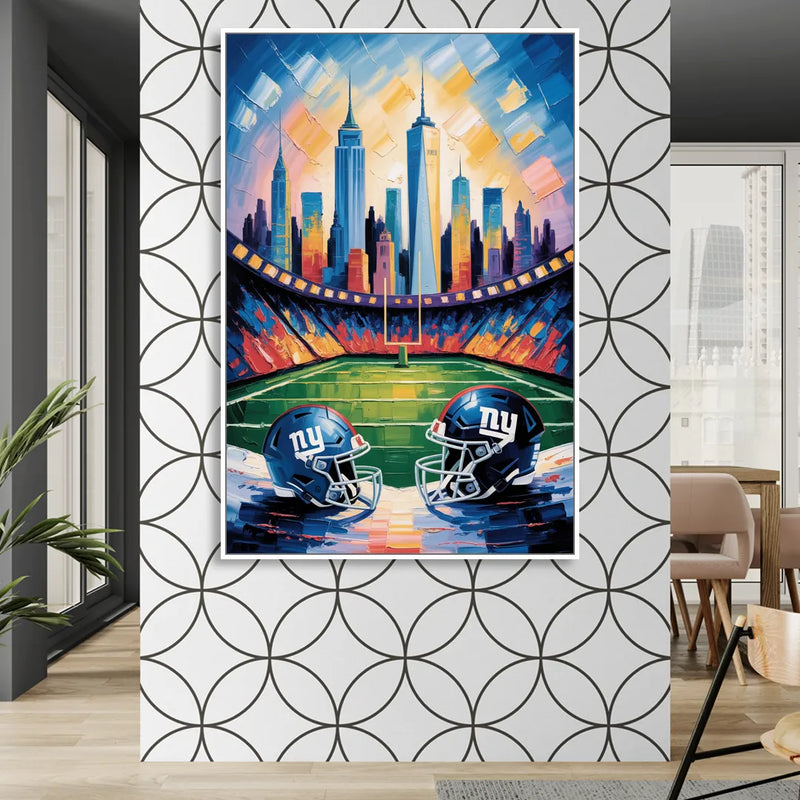 New York Giants Skyline Stadium Sitting Room - White Canvas Wall Art