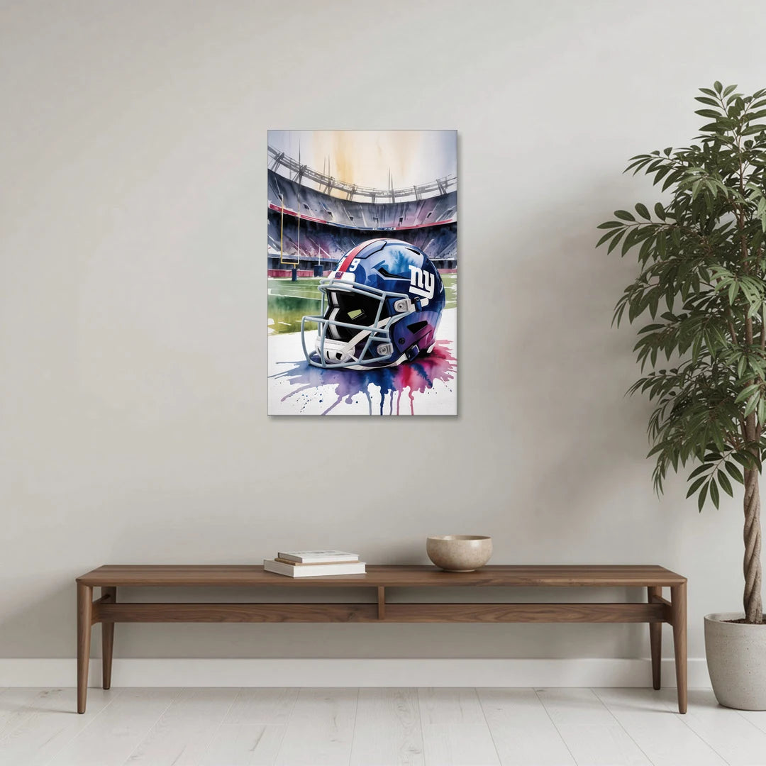 New York Giants Watercolor Helmet and Stadium Art - Canvas Wall Art - Coffee Table - 24x36
