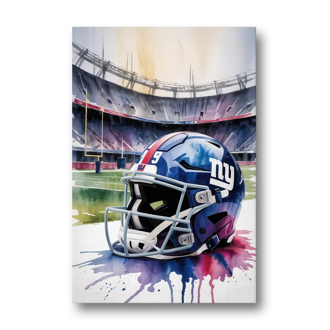 New York Giants Watercolor Helmet and Stadium Art - Canvas Wall Art - Front