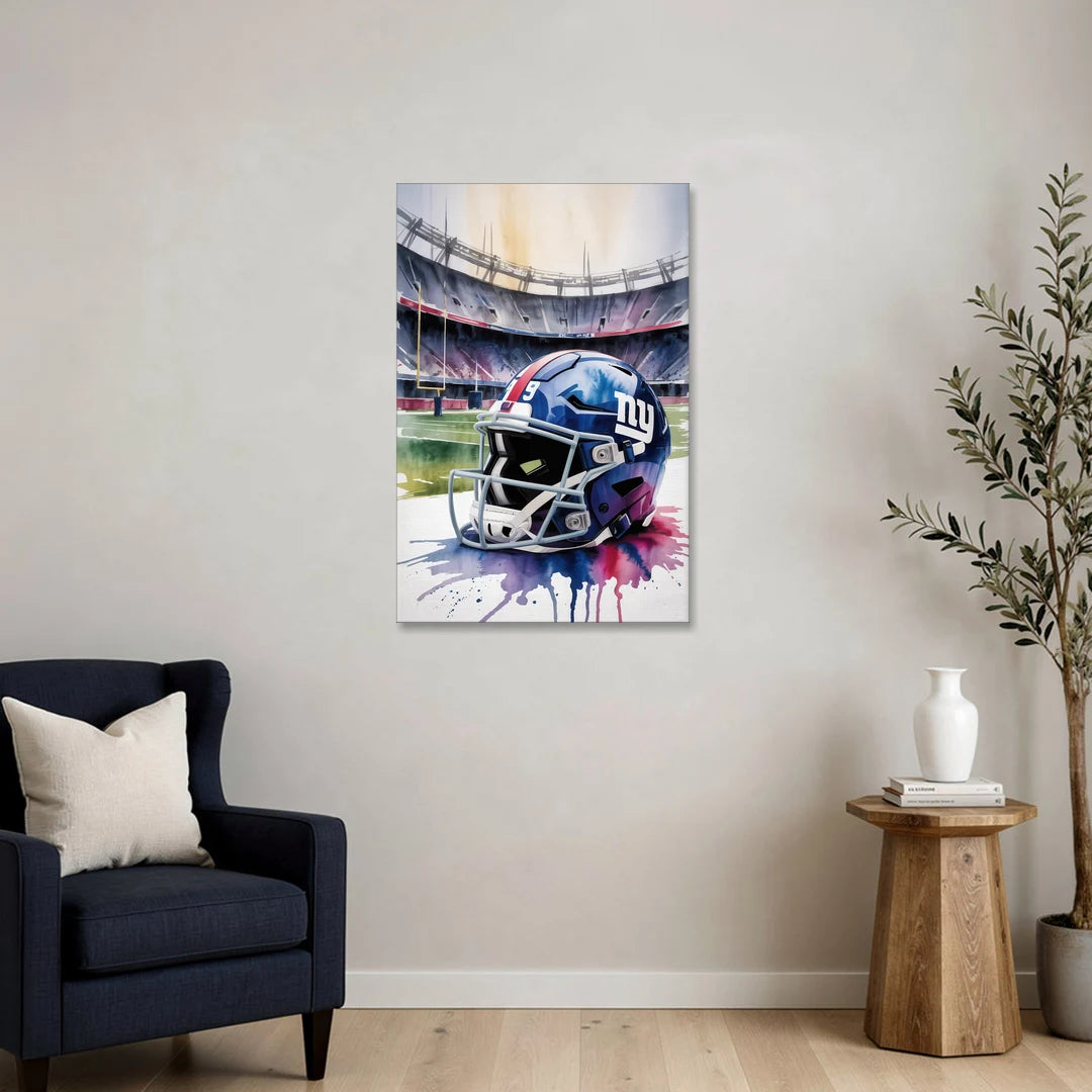 New York Giants Watercolor Helmet and Stadium Art - Canvas Wall Art - Sofa - 24x36