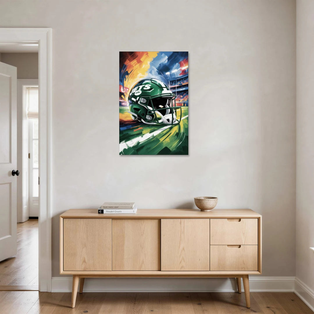 New York Jets Energetic Impressionist Football Helmet Artwork - Canvas Wall Art - Coffee Table - 24x36