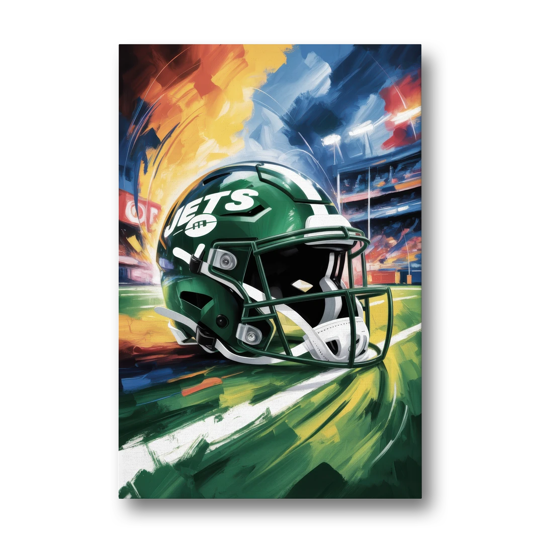 New York Jets Energetic Impressionist Football Helmet Artwork - Canvas Wall Art - Front