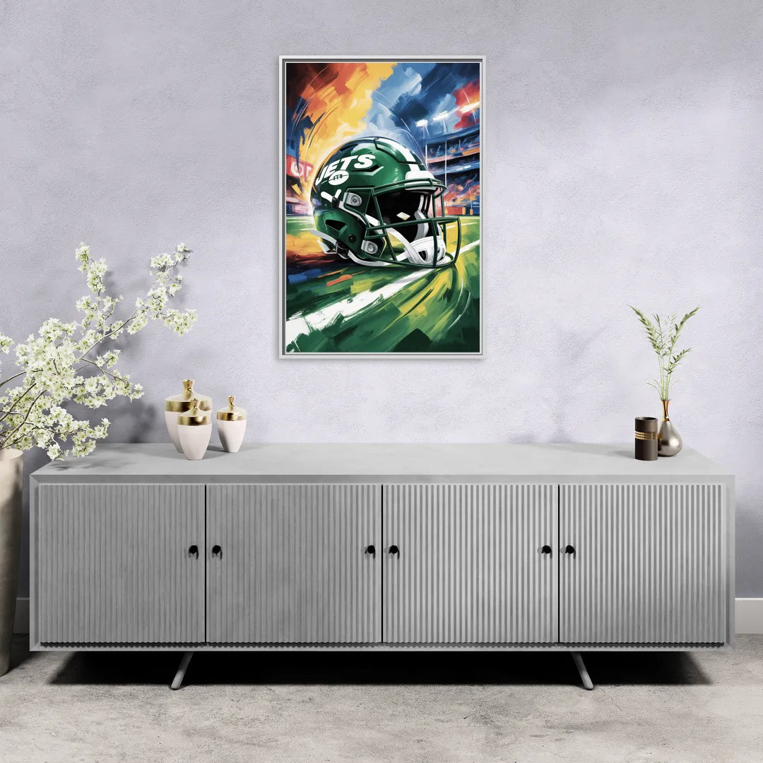 New York Jets Energetic Impressionist Football Helmet Artwork - Living Room White Frame Canvas