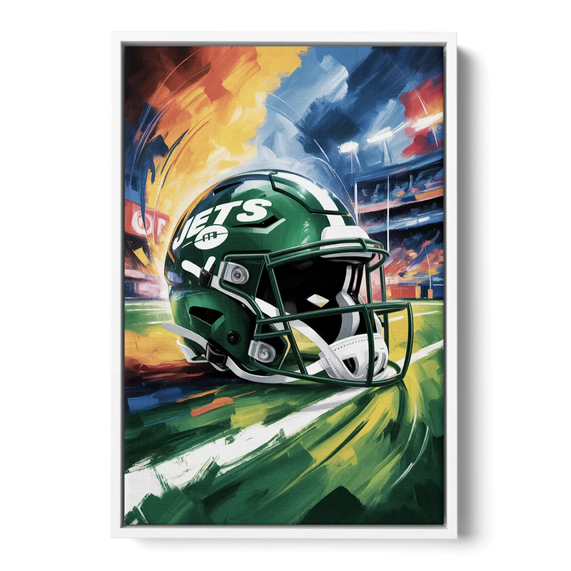 New York Jets Energetic Impressionist Football Helmet Artwork Front - White Canvas Wall Art