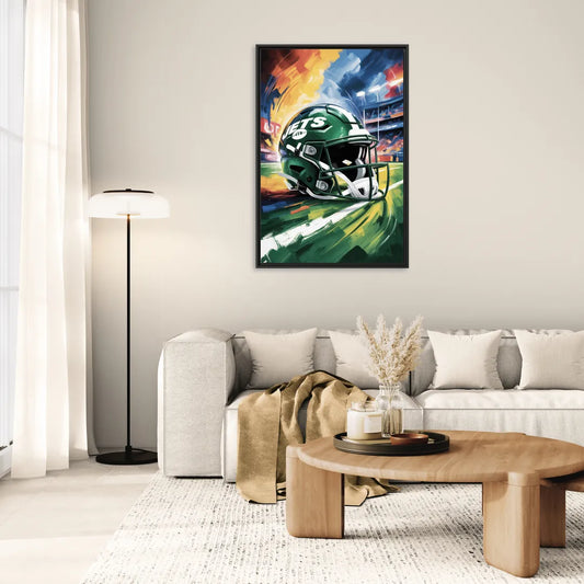 New York Jets Energetic Impressionist Football Helmet Artwork - Living Room Black Frame Canvas