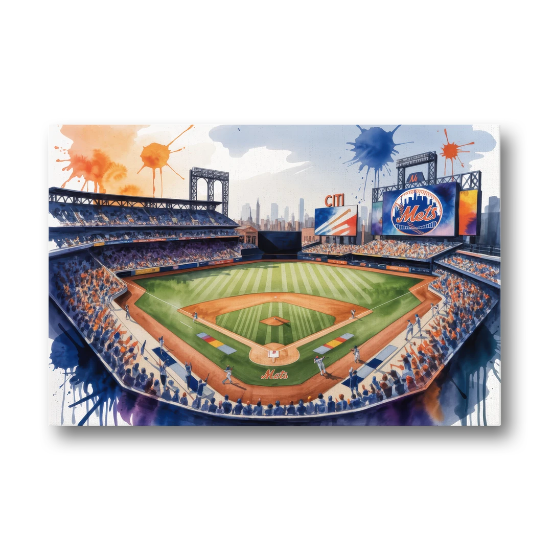 New York Mets Citi Field Watercolor - Canvas Wall Art - Front