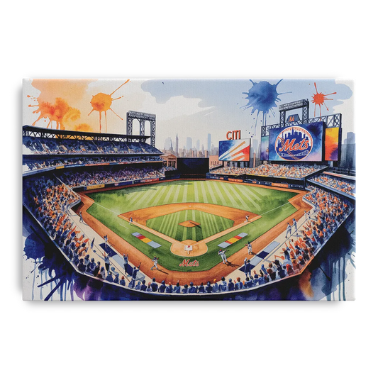 New York Mets Dynamic Watercolor Celebration at Citi Field - Canvas Wall Art