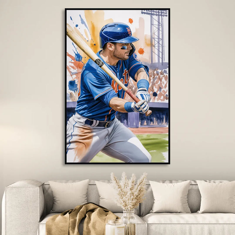 New York Mets Home Run Swing Living Room - Black Canvas Wall Art