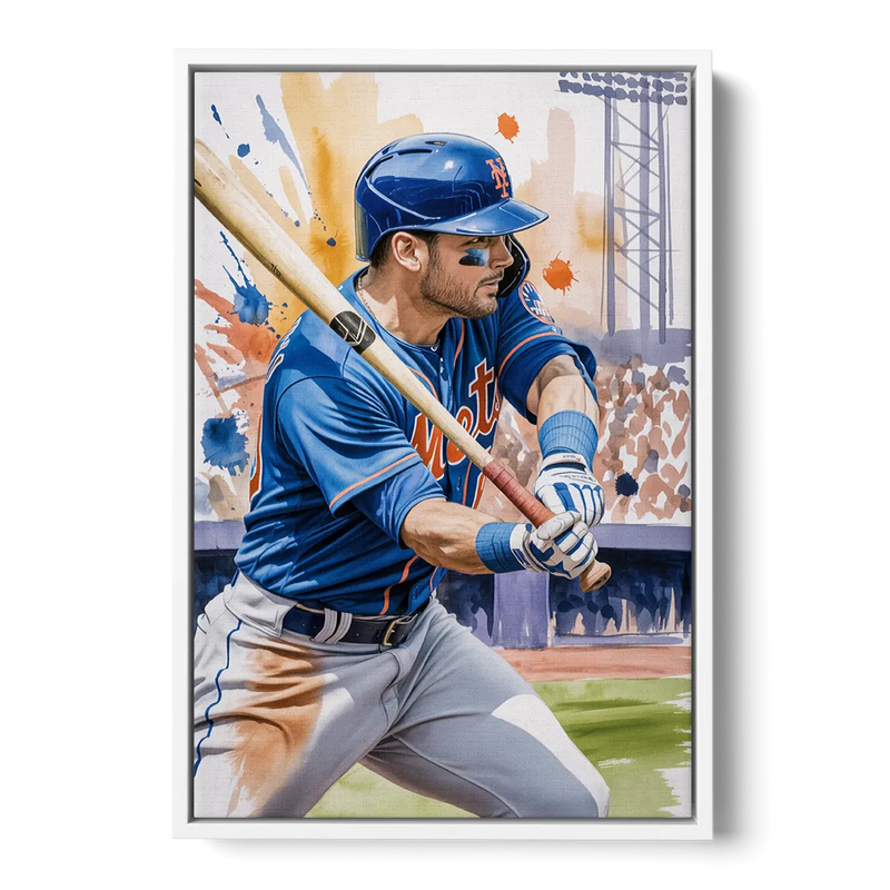New York Mets Home Run Swing Front - White Canvas Wall Art