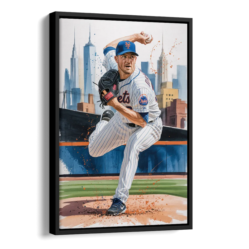 New York Mets Pitcher Windup Side - Black Canvas Wall Art