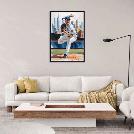 New York Mets Pitcher Windup - Living Room Black Frame Canvas