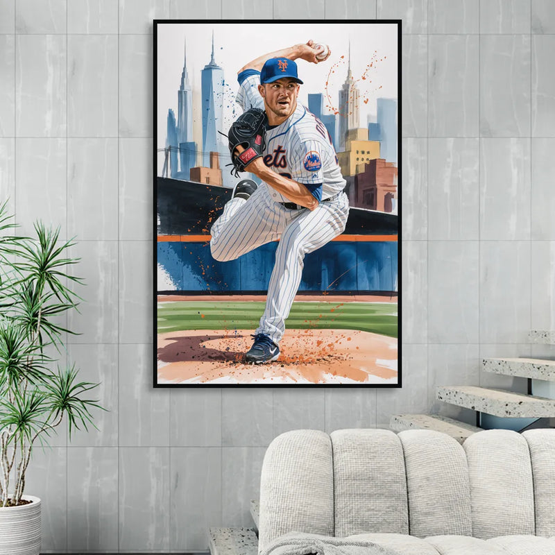 New York Mets Pitcher Windup Sitting Room - Black Canvas Wall Art