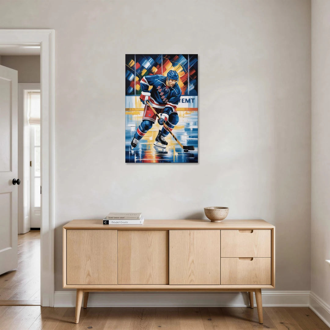 New York Rangers Abstract Hockey Impressionism - Canvas Wall Art - Coffee Table - 24x36