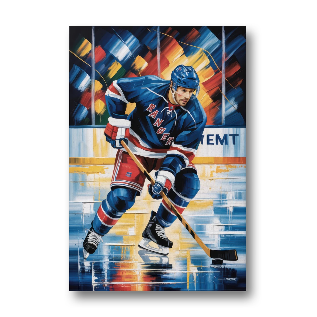 New York Rangers Abstract Hockey Impressionism - Canvas Wall Art - Front