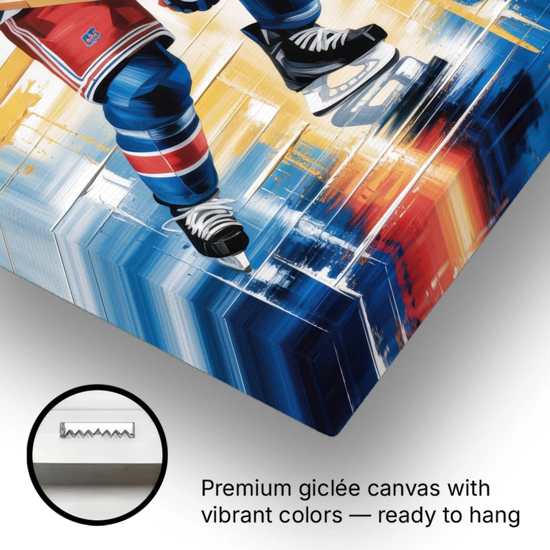 New York Rangers Abstract Hockey Impressionism - Canvas Wall Art - Gallery Wrap Corner