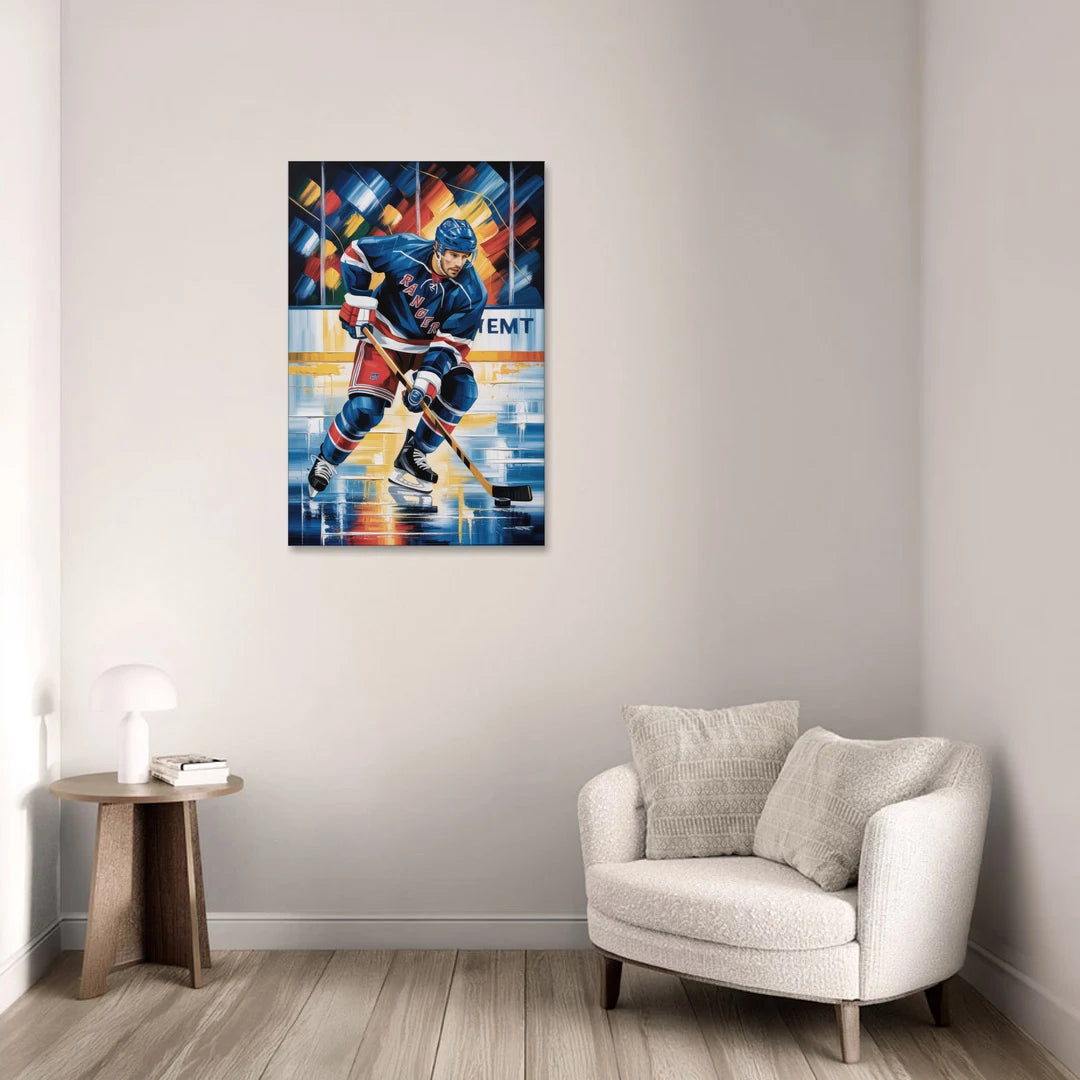 New York Rangers Abstract Hockey Impressionism - Canvas Wall Art - Sofa - 24x36